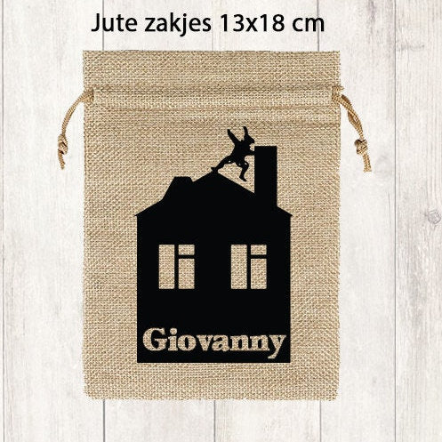 Gepersonaliseerd Jute Zakje met Naam | Sinterklaas Strooigoed Zakje
