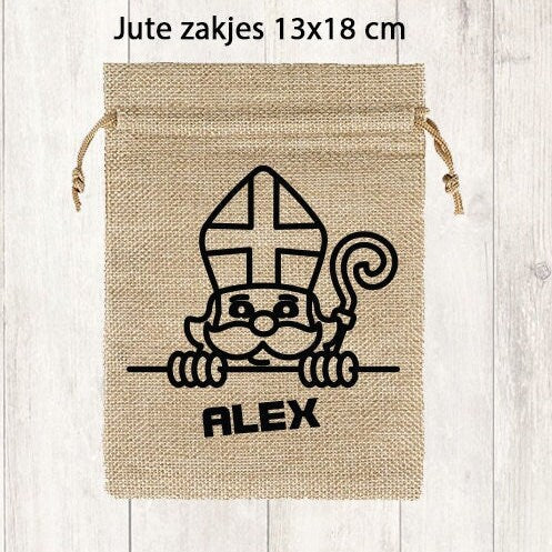 Gepersonaliseerd Jute Zakje met Naam | Sinterklaas Strooigoed Zakje