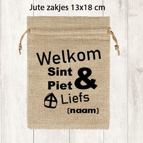 Gepersonaliseerd Jute Zakje met Naam | Sinterklaas Strooigoed Zakje